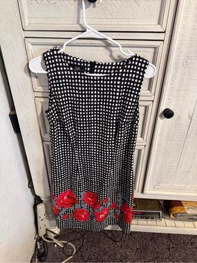 AGB Black & White Gingham Midi Dress with Red Rose Border